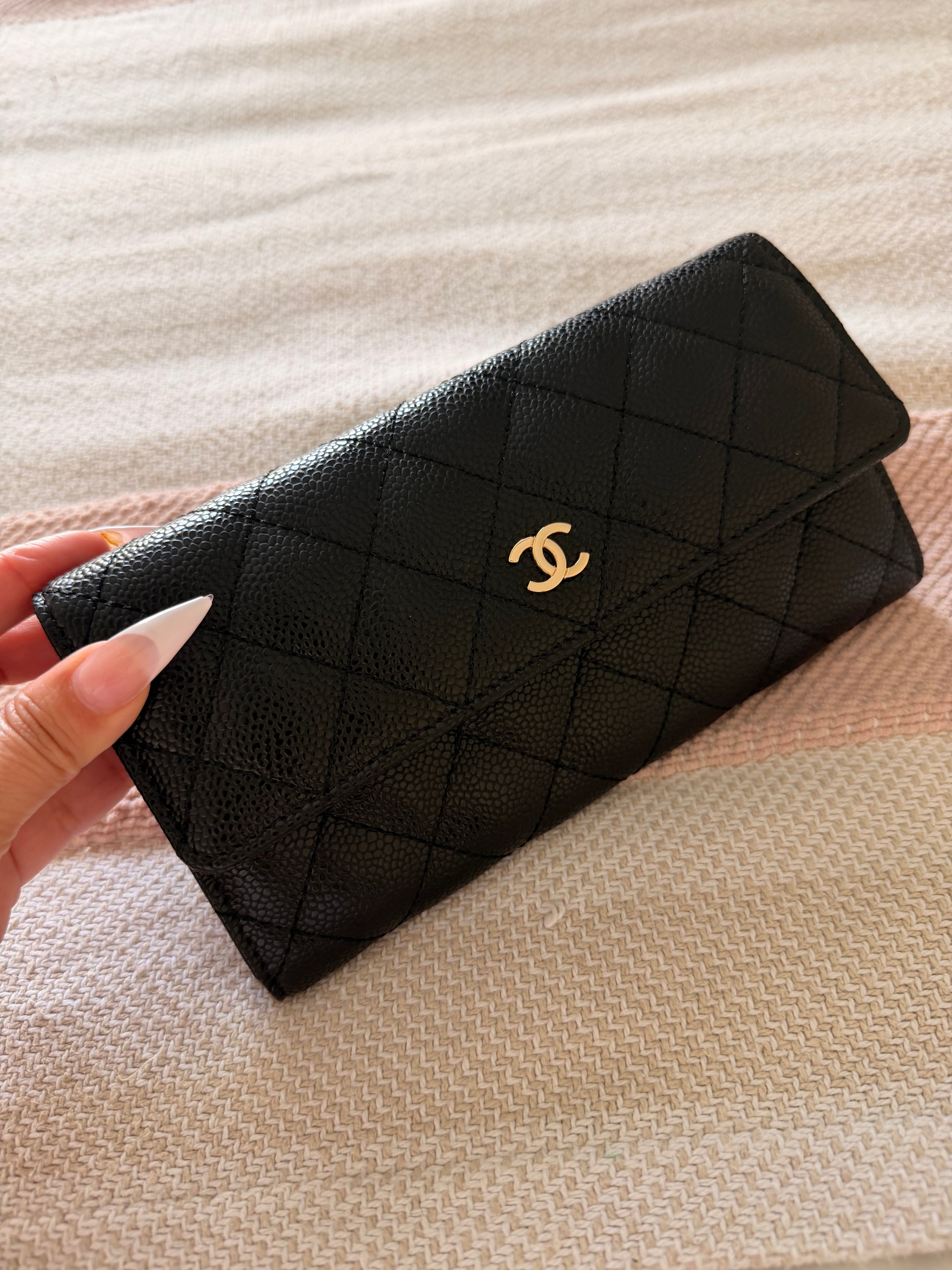 CHANEL Black Wallet with CC Logo, Snap Closure & Zip Coin Pocket